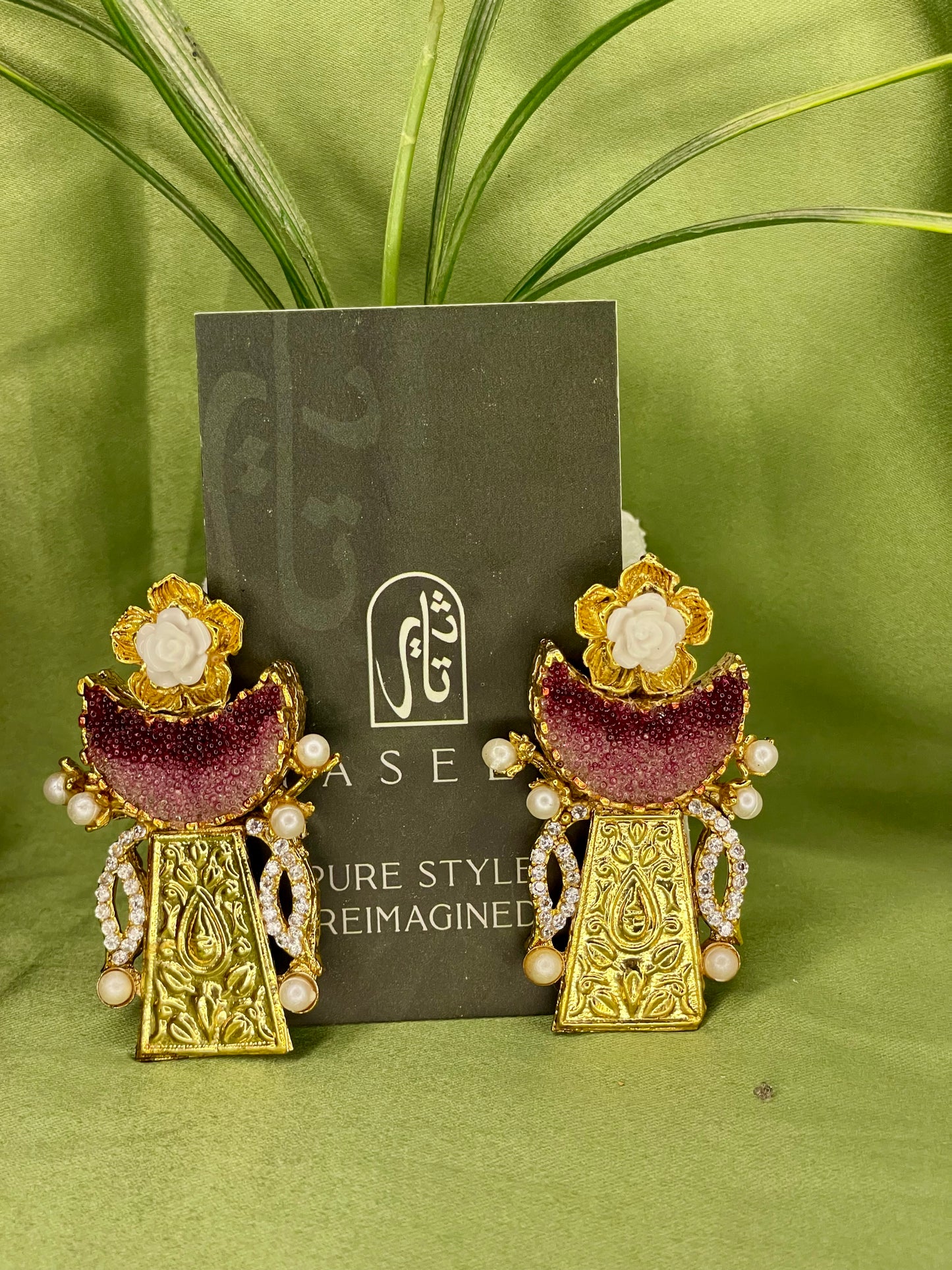 Earrings - Moon Crushed Stones - Egyptian Style - Purple