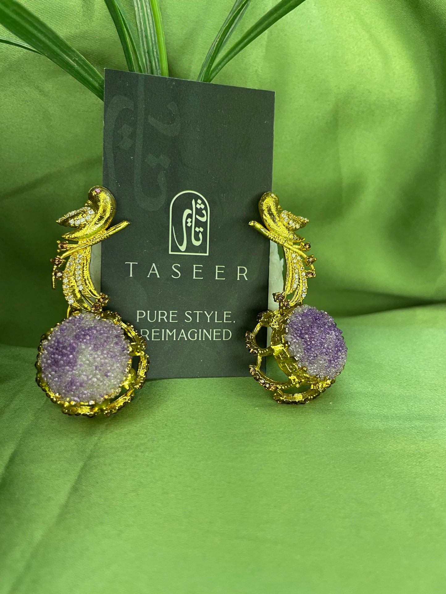Earrings - Parrot Crushed Stones Long Earrings - Purple