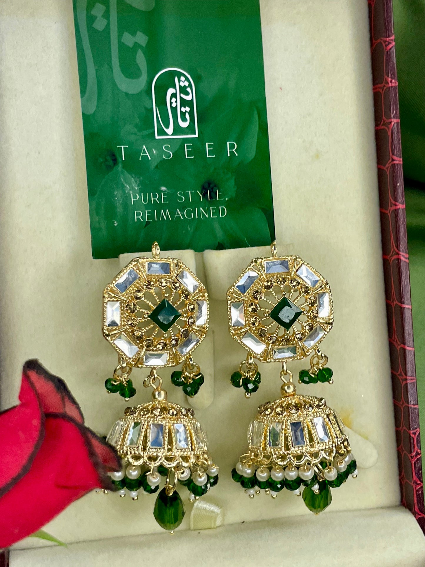 Earrings Bahawalpuri Kundan Jhumka - Green - TER03