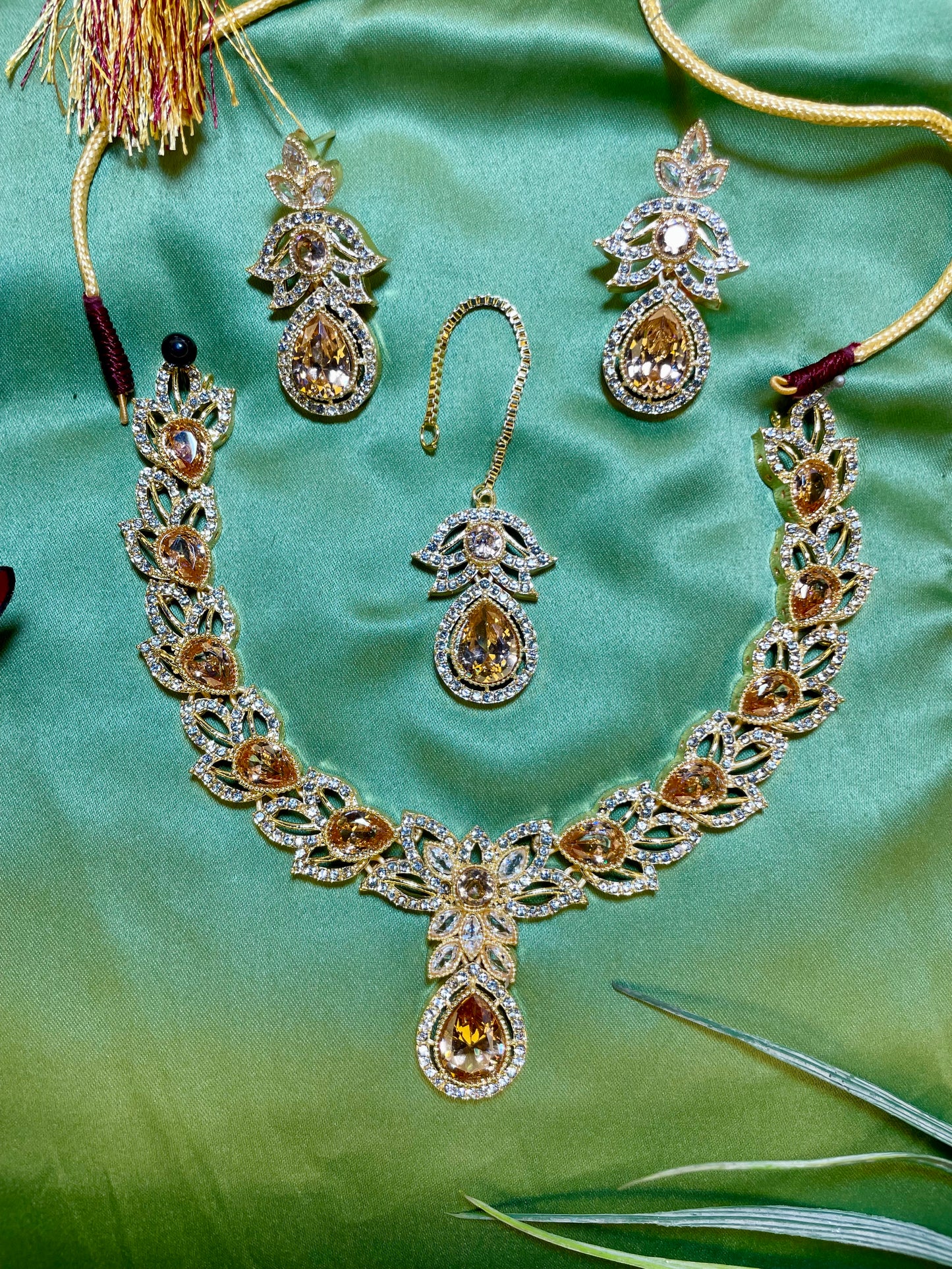 American Diamond Necklace Set - Kanti Set - Golden