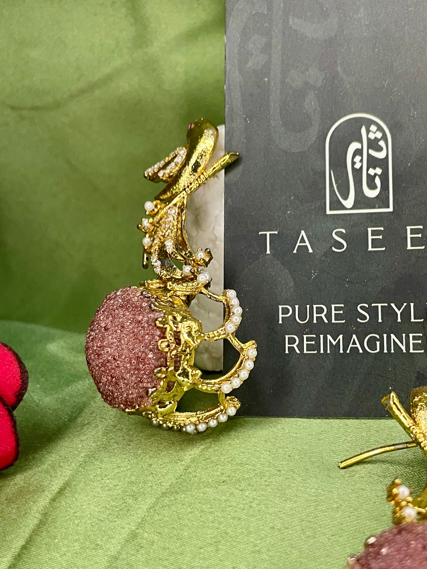 Earrings - Parrot Crushed Stones Long Earrings - Burgandi