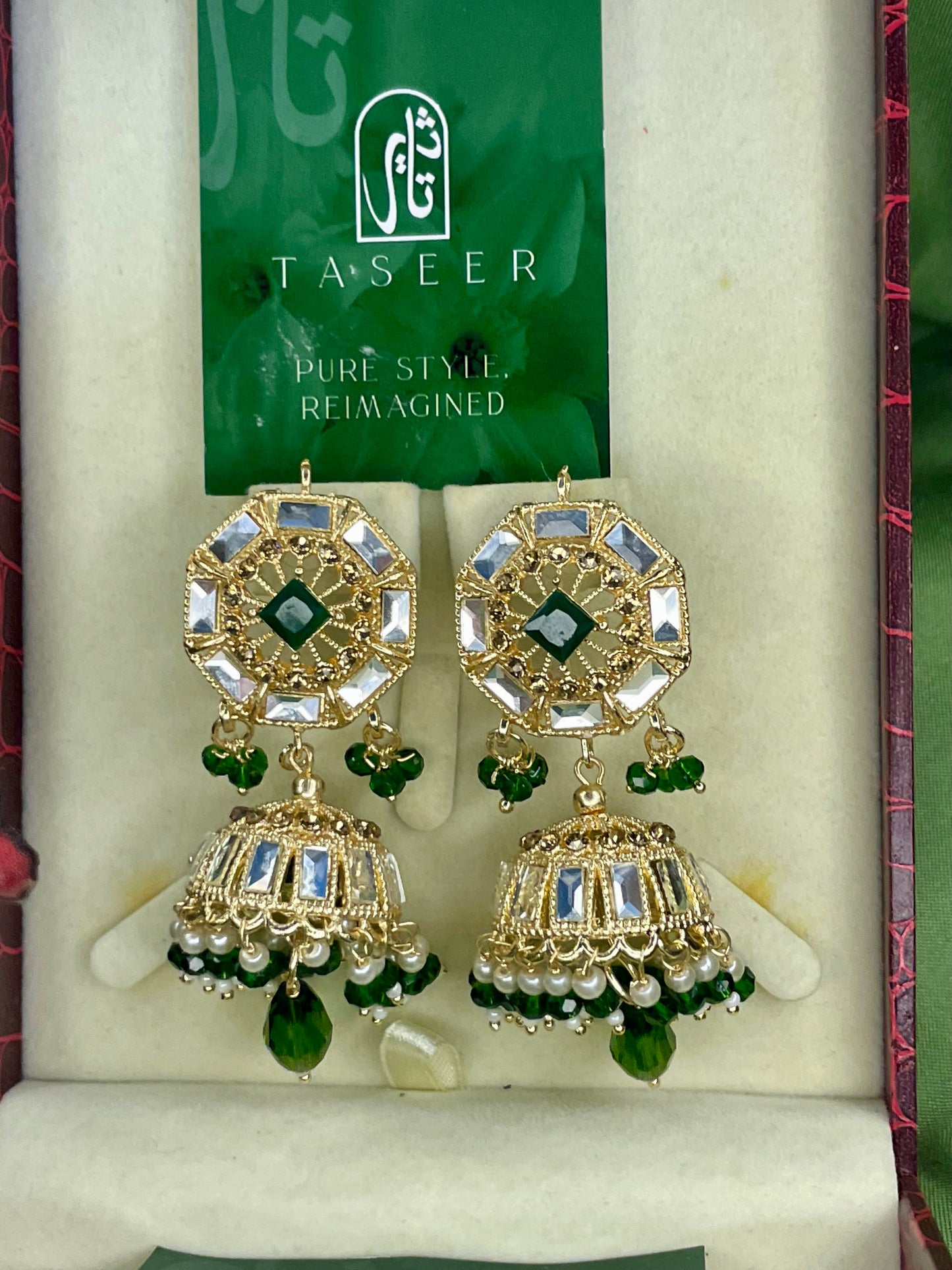 Earrings Bahawalpuri Kundan Jhumka - Green - TER03