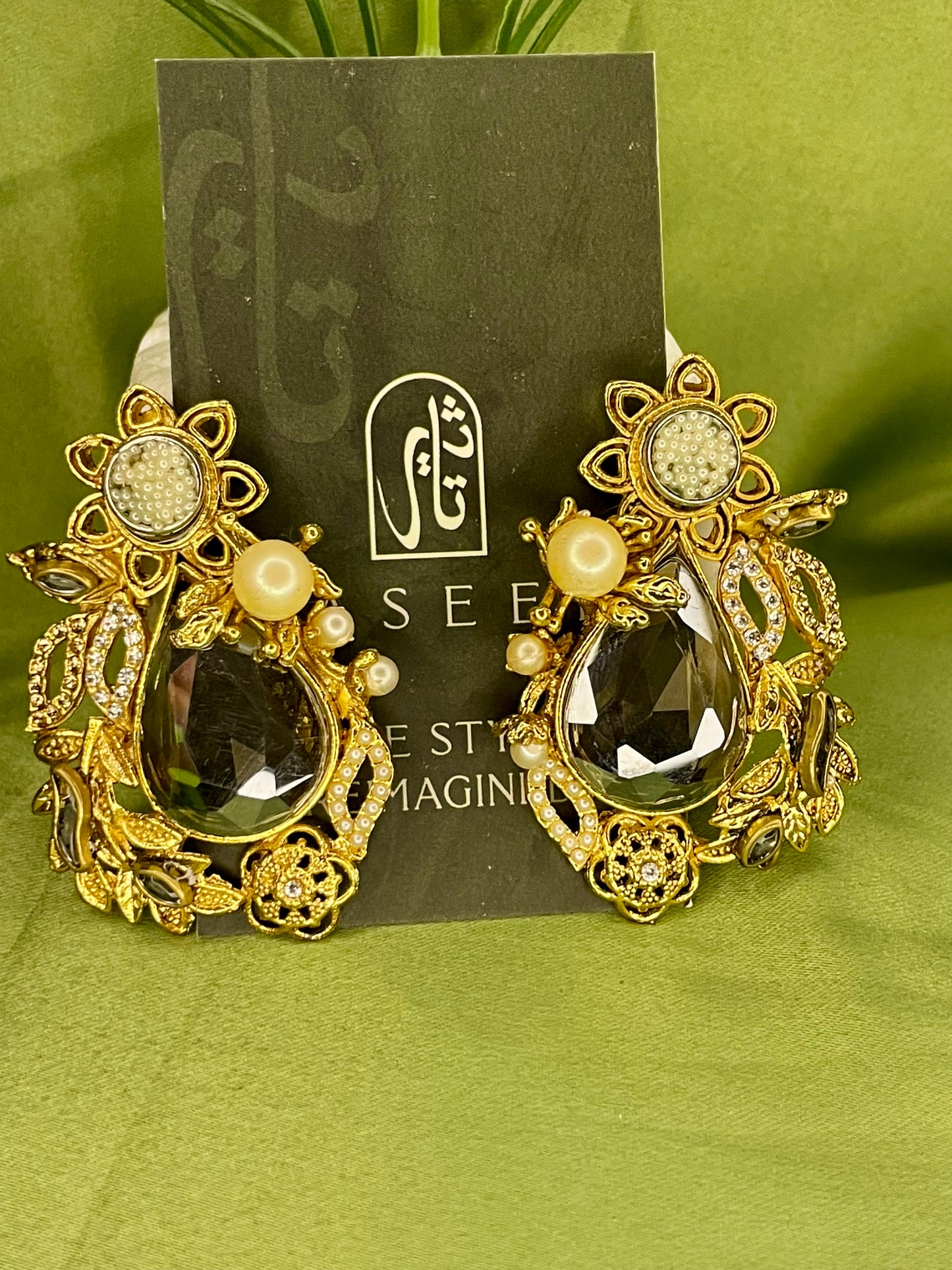Earrings - Royal Pearled Turkish Stones Studs