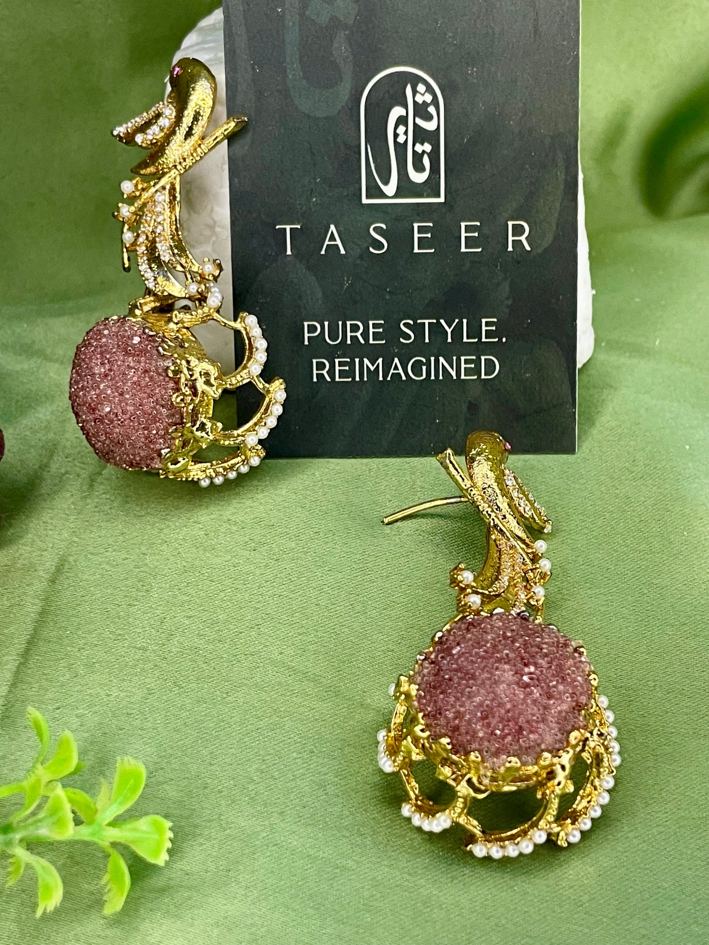 Earrings - Parrot Crushed Stones Long Earrings - Burgandi