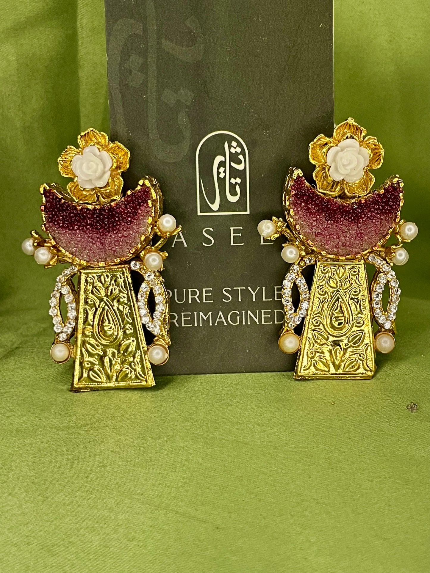 Earrings - Moon Crushed Stones - Egyptian Style - Purple