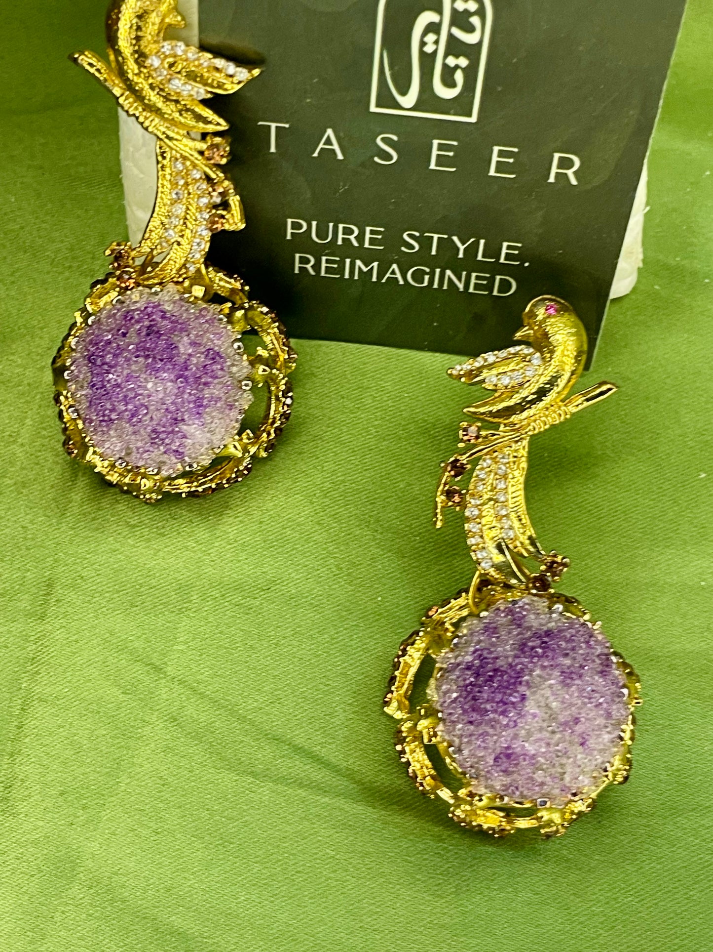 Earrings - Parrot Crushed Stones Long Earrings - Purple