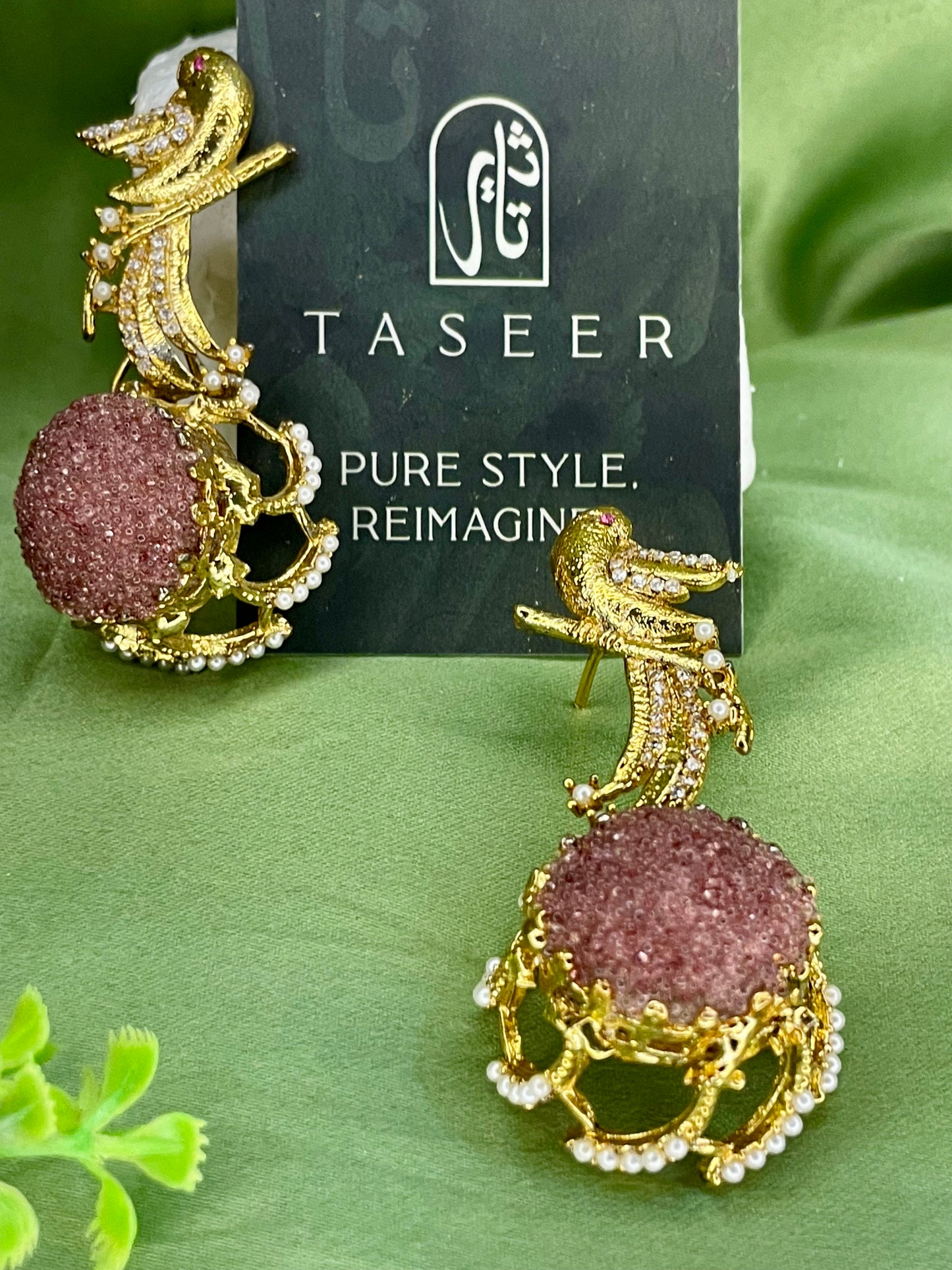 Earrings - Parrot Crushed Stones Long Earrings - Burgandi