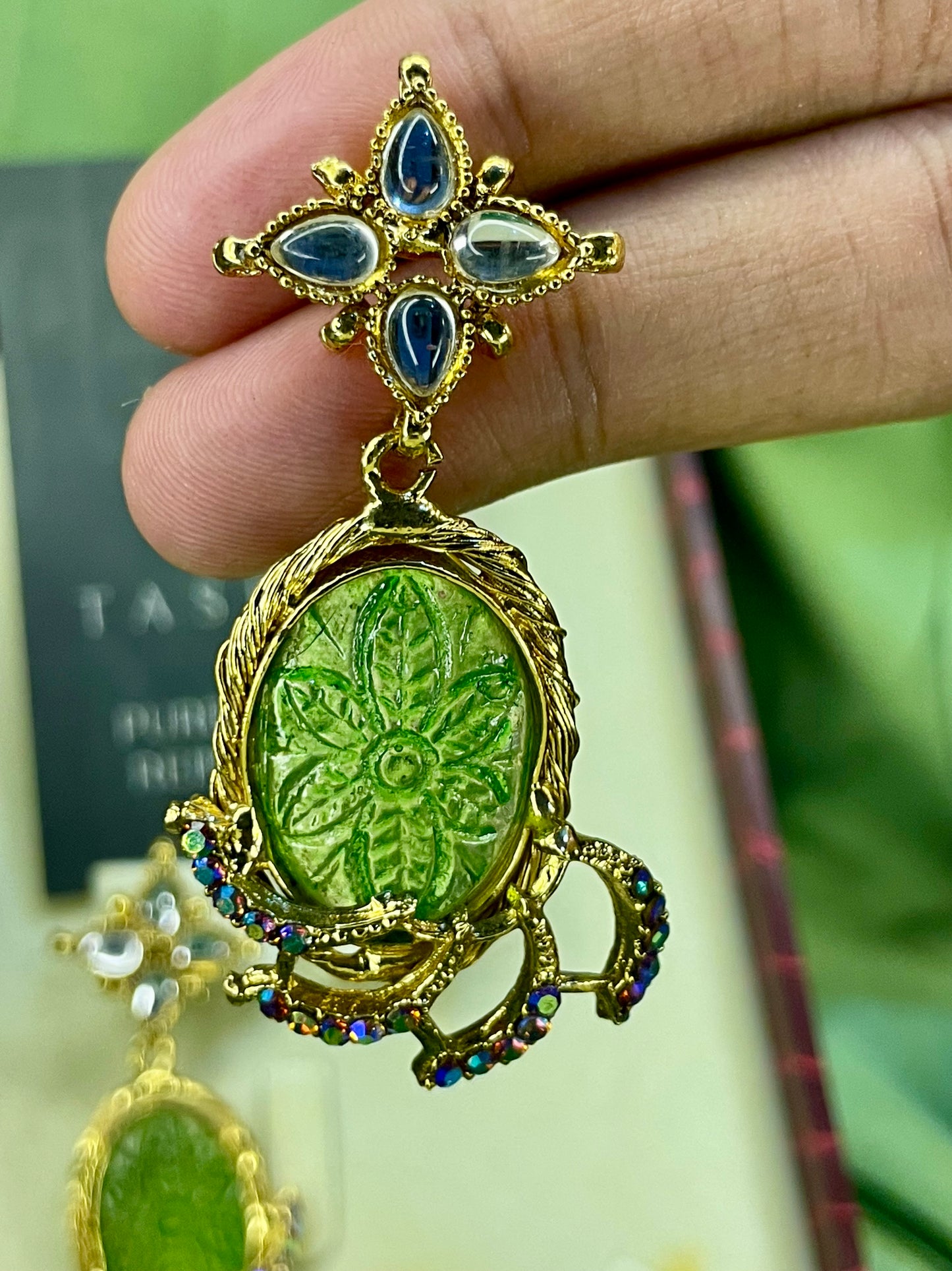 Earrings - Hand Crafted Carving - Light Green