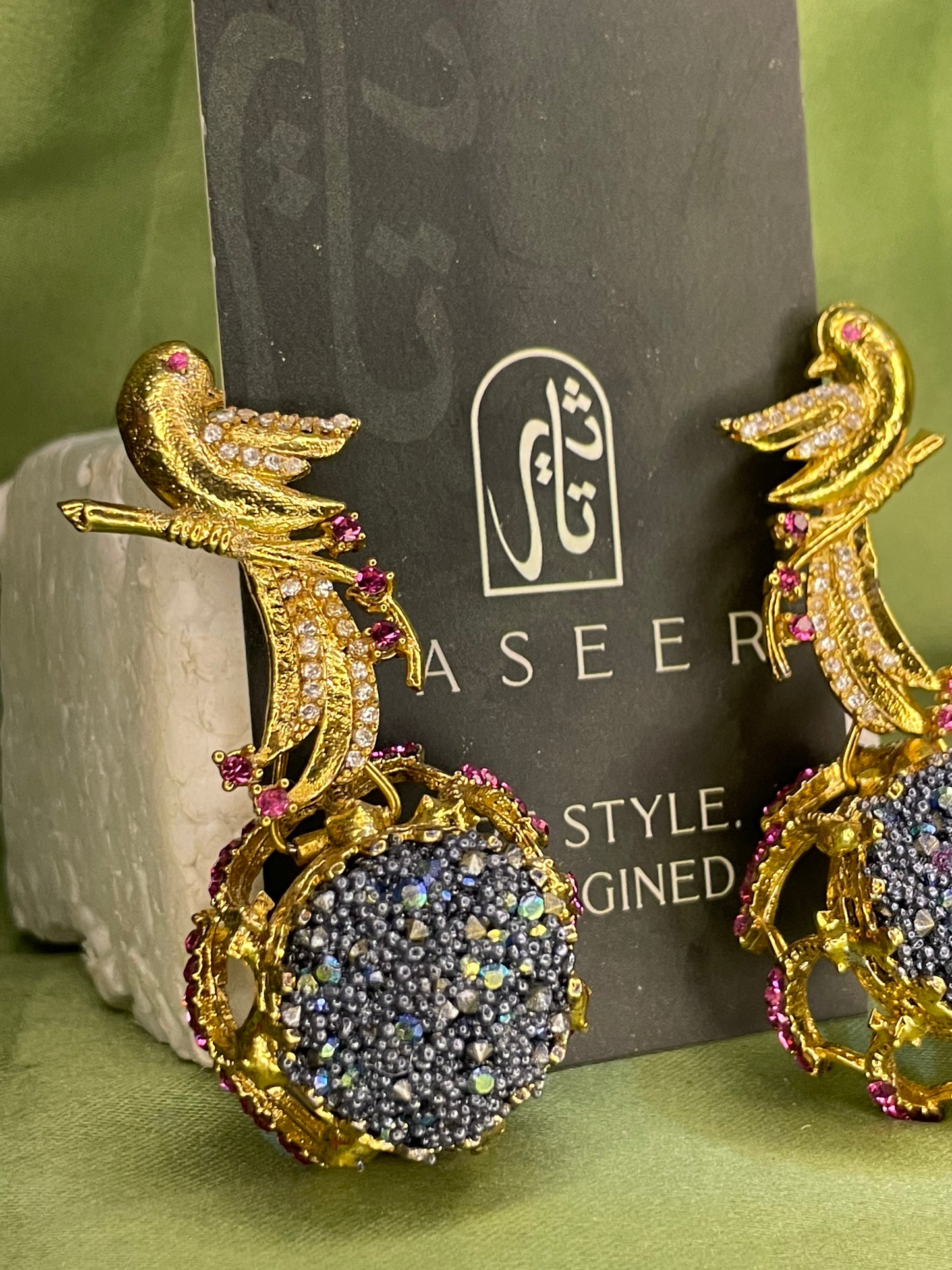 Earrings - Parrot Crushed Stones Long Earrings - Pale Blue