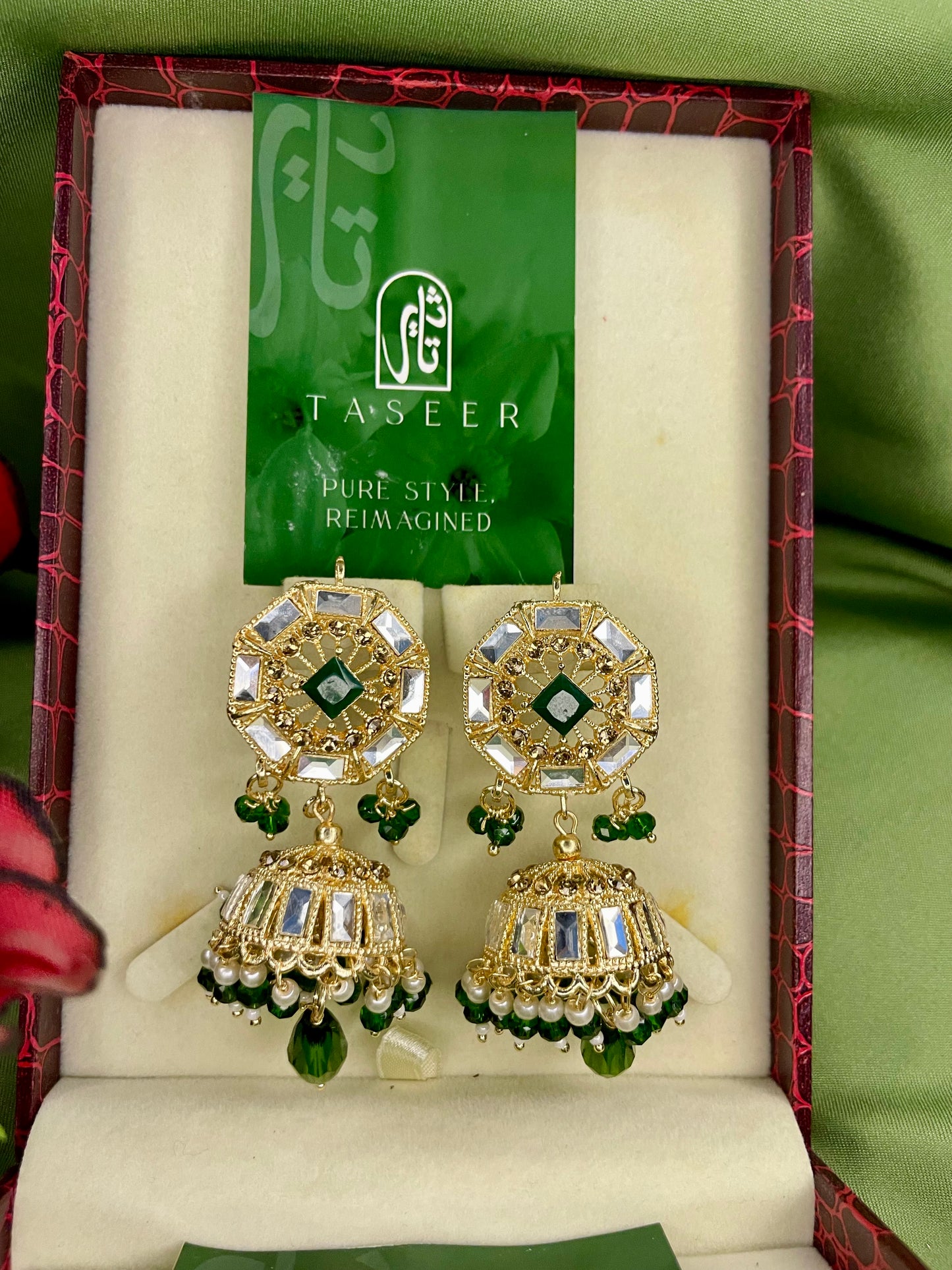 Earrings Bahawalpuri Kundan Jhumka - Green - TER03