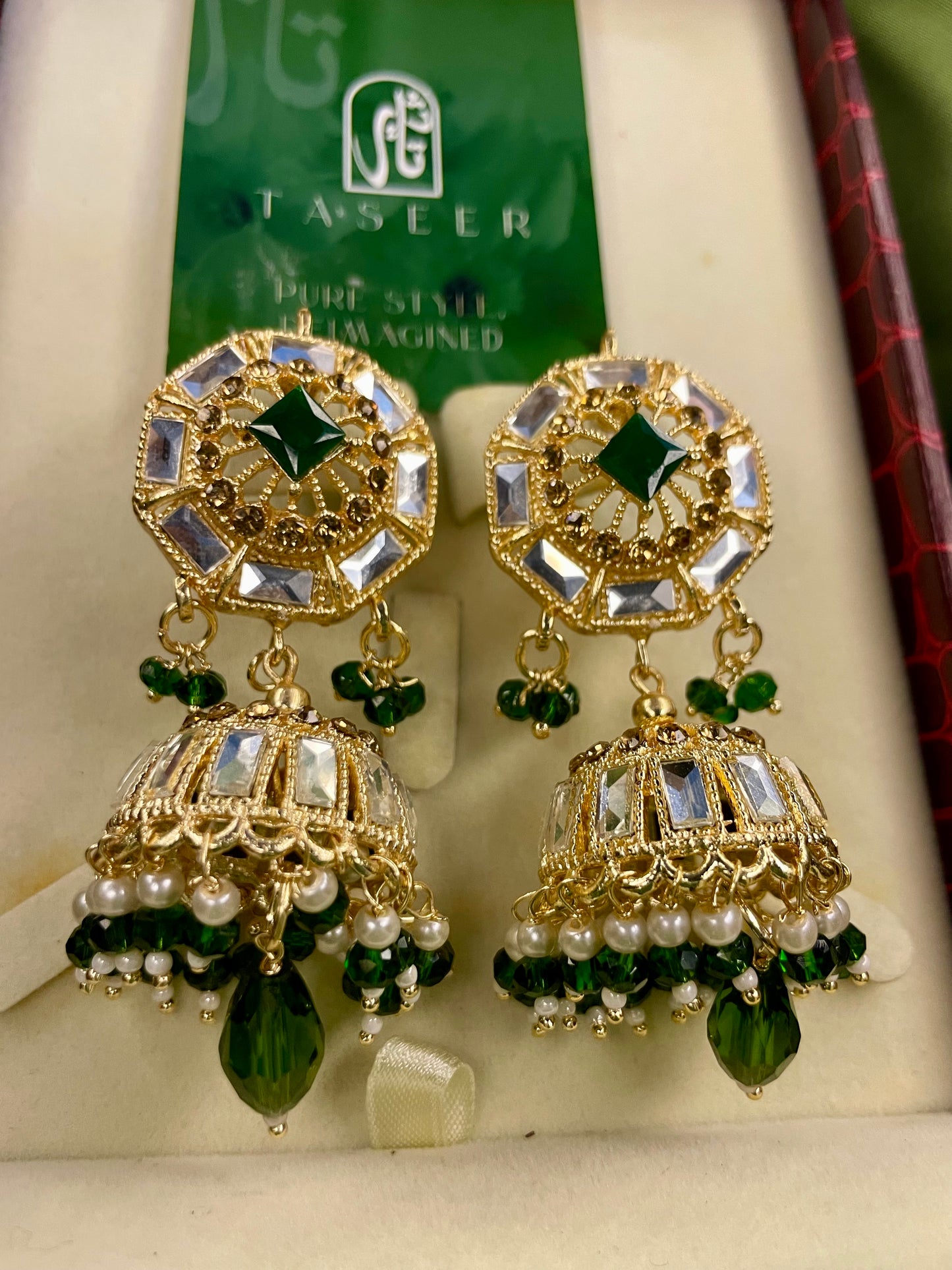 Earrings Bahawalpuri Kundan Jhumka - Green - TER03
