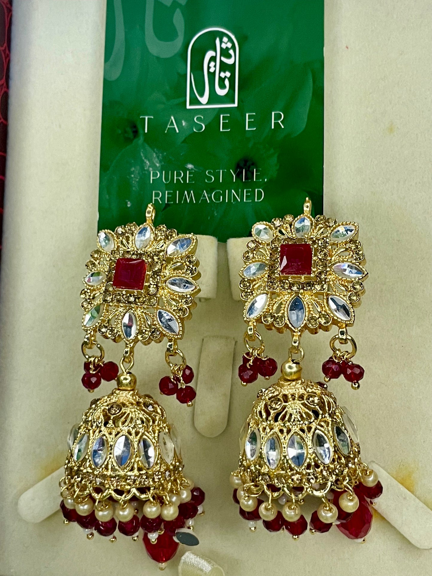 Earrings Bahawalpuri Kundan Jhumka - Red - TER05