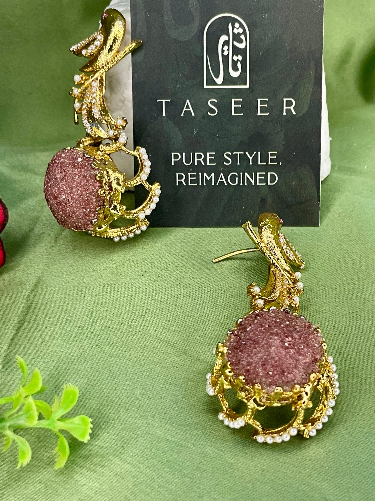 Earrings - Parrot Crushed Stones Long Earrings - Burgandi