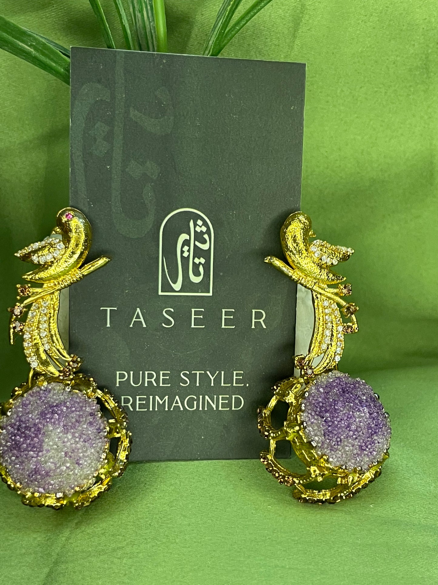 Earrings - Parrot Crushed Stones Long Earrings - Purple