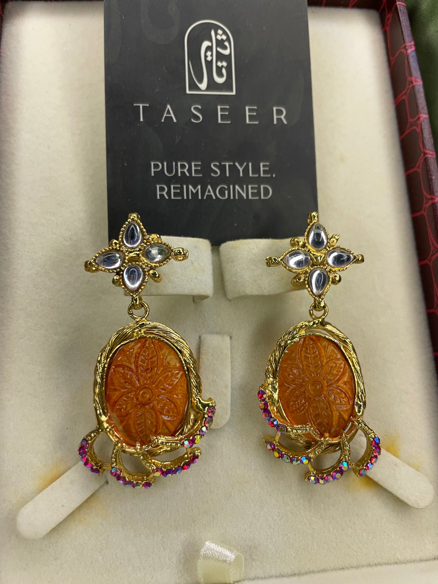 Earrings - Hand Crafted Carving - Rusty Orange