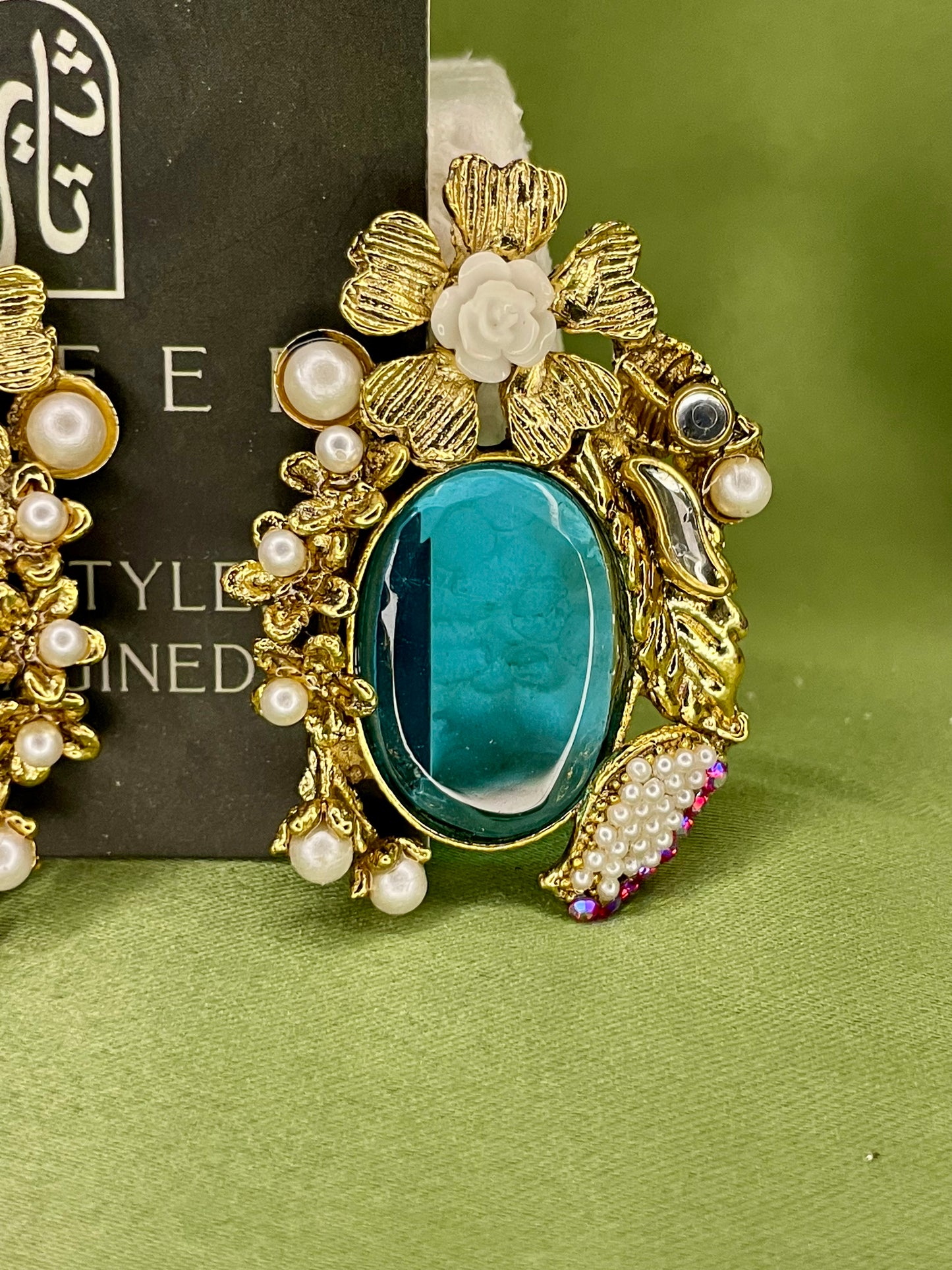Earrings - Turkish Stones Ovl Floral Studs - Pale Blue