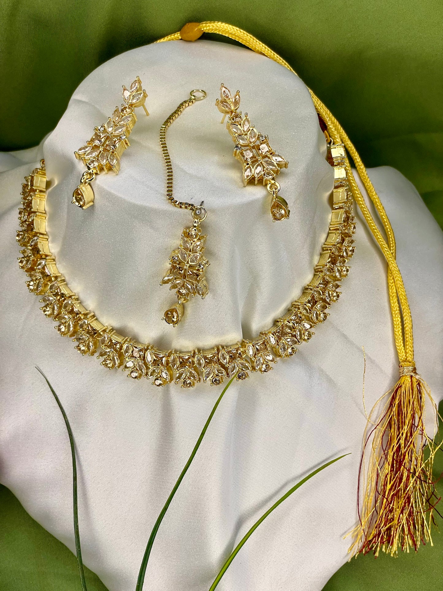 American Diamond Necklace Set - NK024 - Golden