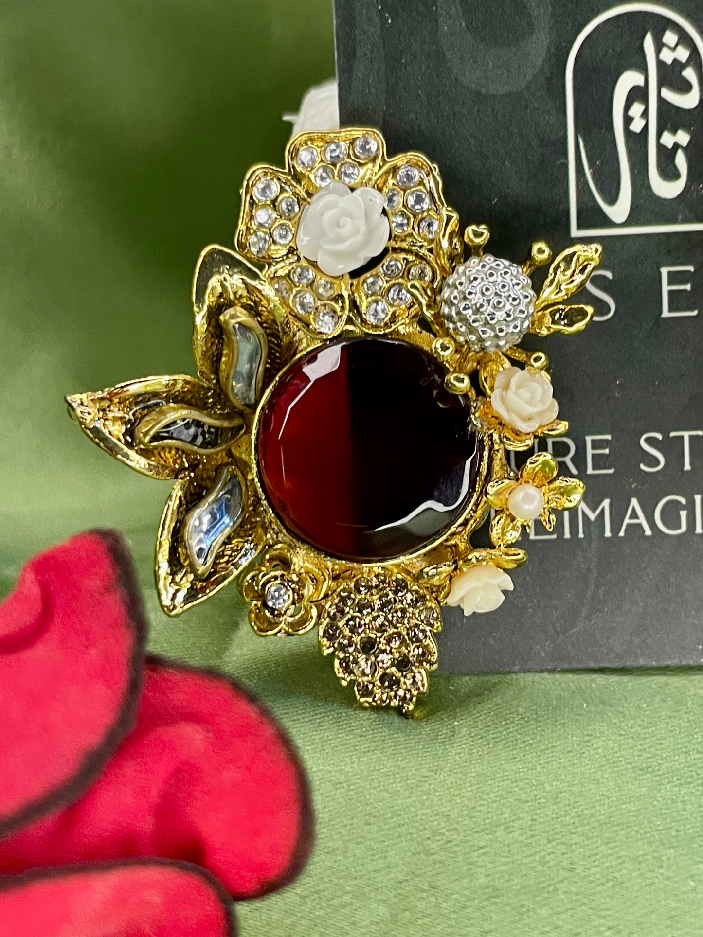 Earrings - Designer Semi Precious Stones Studs - Red