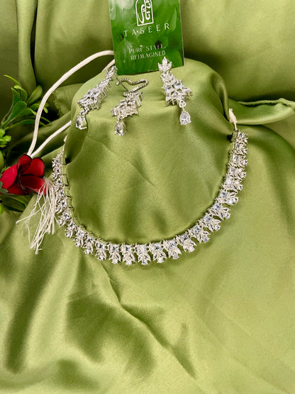 American Diamond Necklace Set - NK024 - Silver