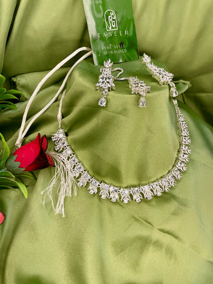 American Diamond Necklace Set - NK024 - Silver