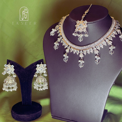 Kundan Necklace Set with Jhumka Earrings Silver