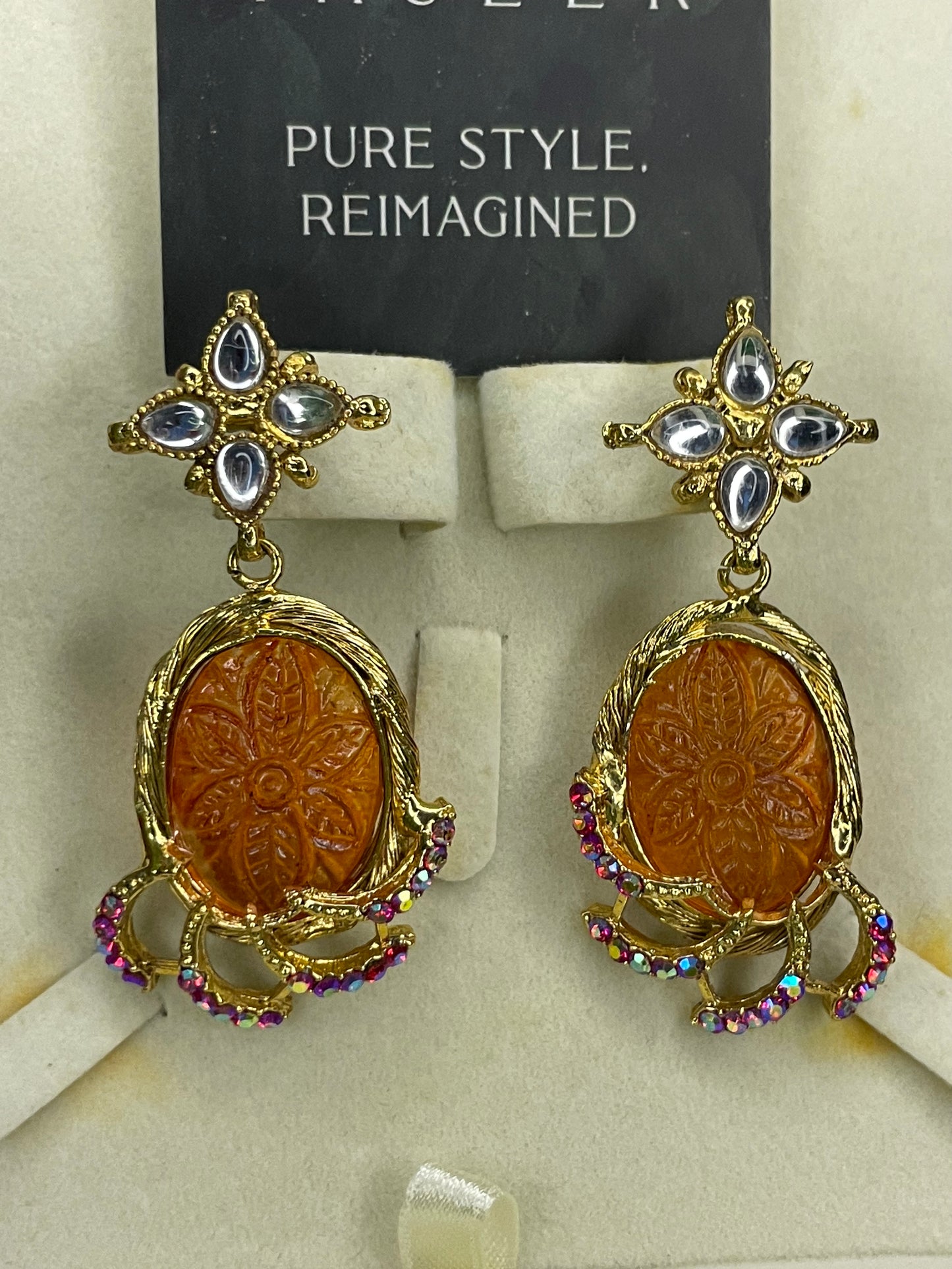 Earrings - Hand Crafted Carving - Rusty Orange