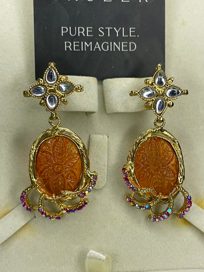 Earrings - Hand Crafted Carving - Rusty Orange