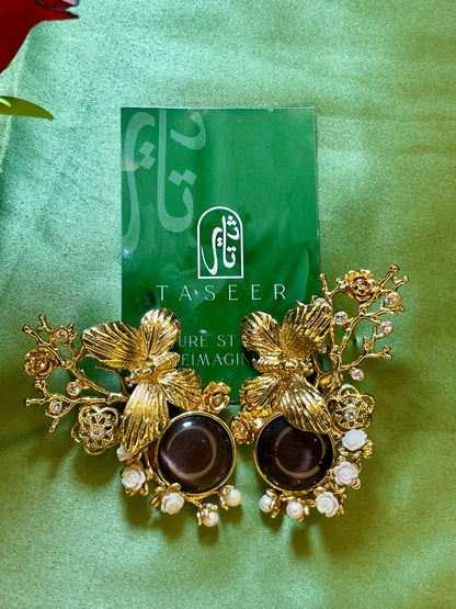 Earring - Butterfly Sparkle Stud - Brown