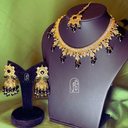 Kundan Necklace Set with Jhumka Earrings Black