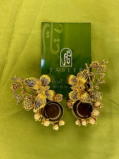Earring - Butterfly Sparkle Stud - Brown