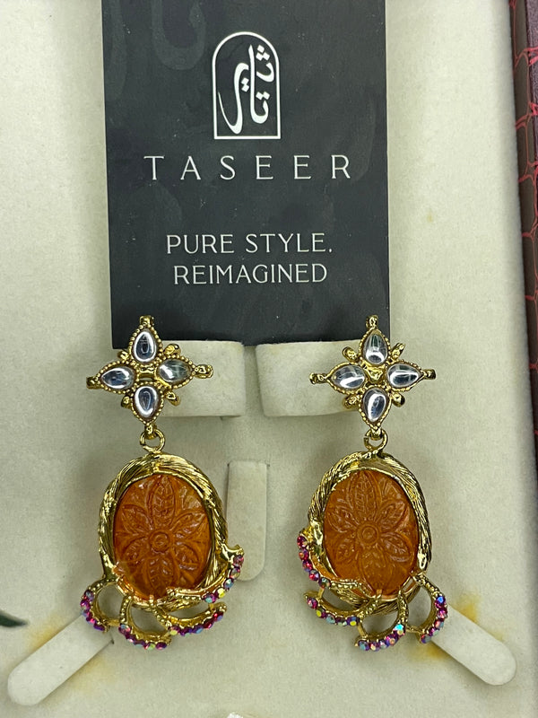 Earrings - Hand Crafted Carving - Rusty Orange