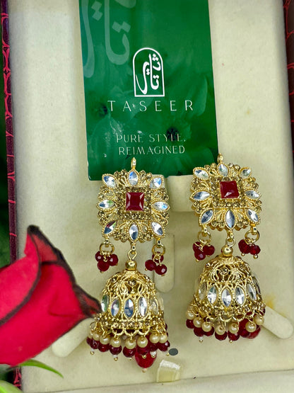 Earrings Bahawalpuri Kundan Jhumka - Red - TER05