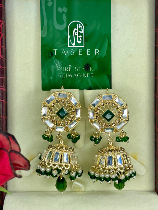Earrings Bahawalpuri Kundan Jhumka - Green - TER03