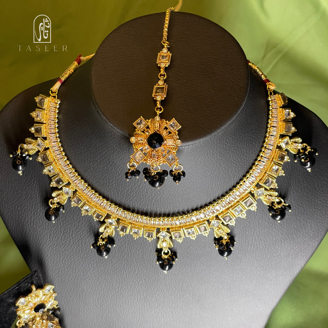 Kundan Necklace Set with Jhumka Earrings Black