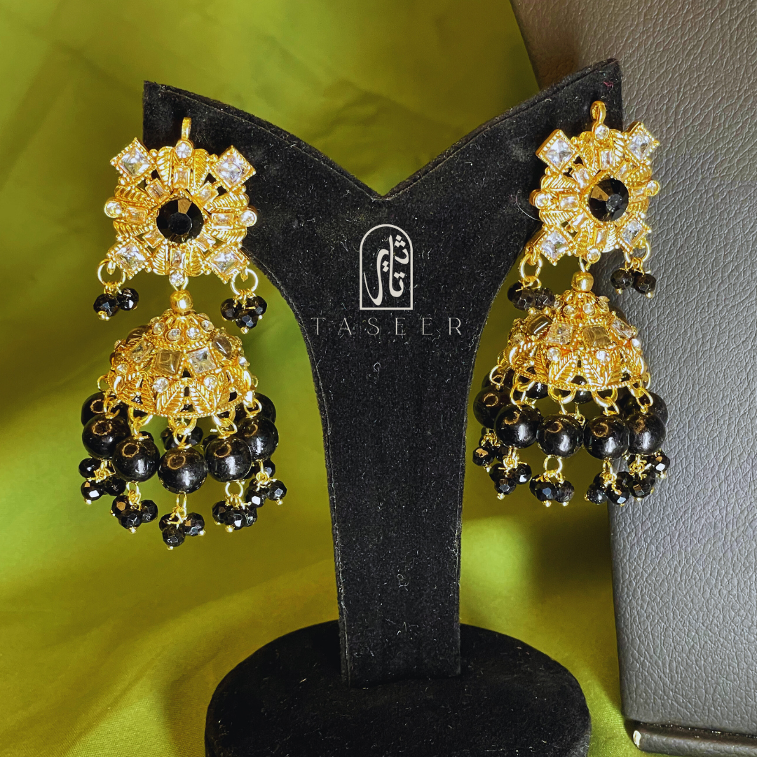 Kundan Necklace Set with Jhumka Earrings Black
