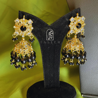 Kundan Necklace Set with Jhumka Earrings Black
