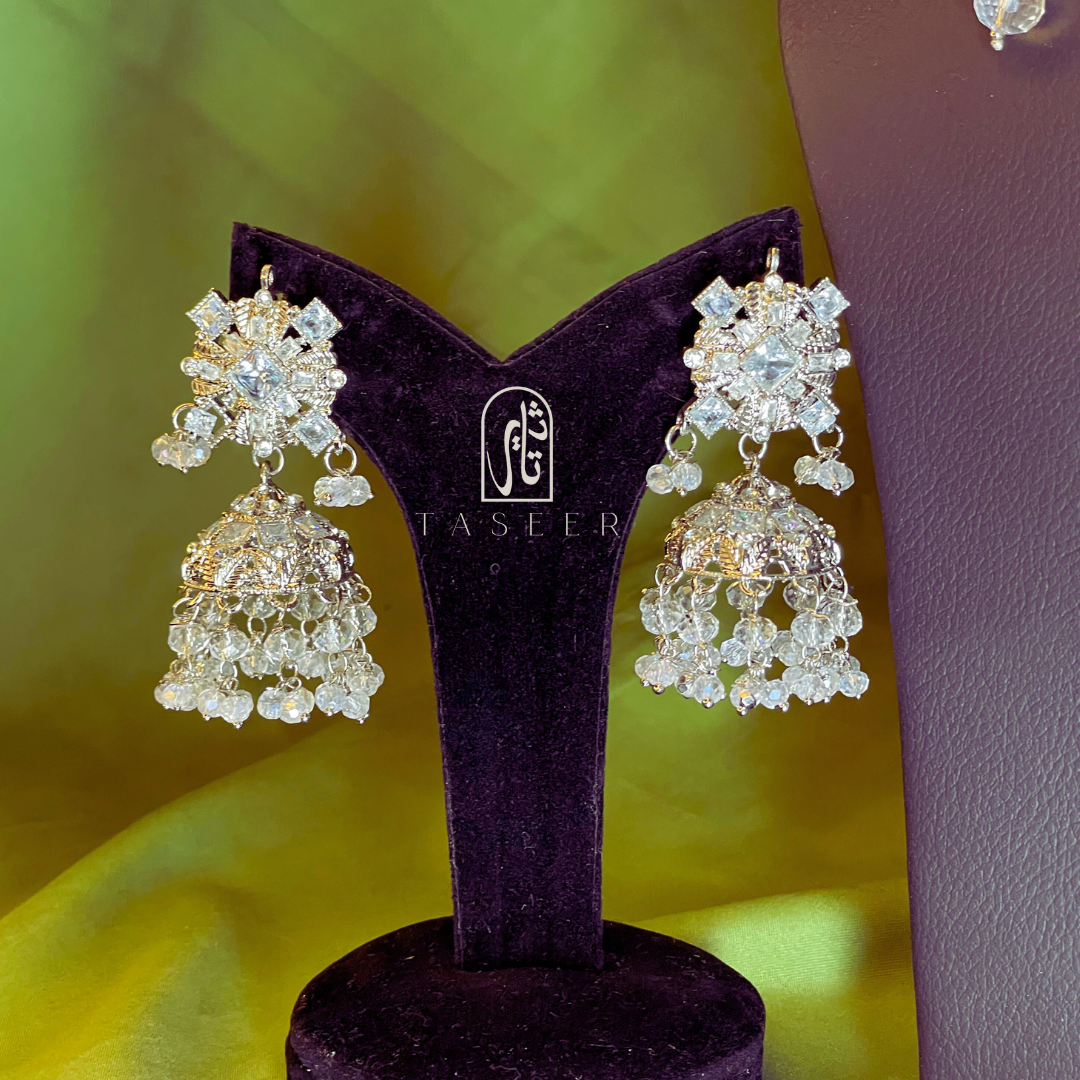 Kundan Necklace Set with Jhumka Earrings Silver