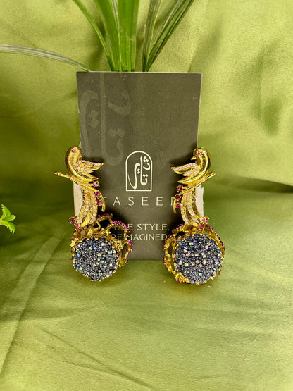 Earrings - Parrot Crushed Stones Long Earrings - Pale Blue