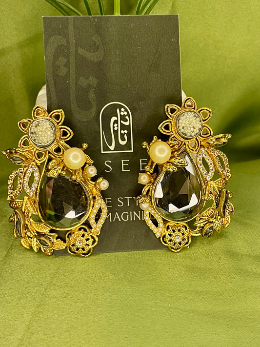 Earrings - Royal Pearled Turkish Stones Studs