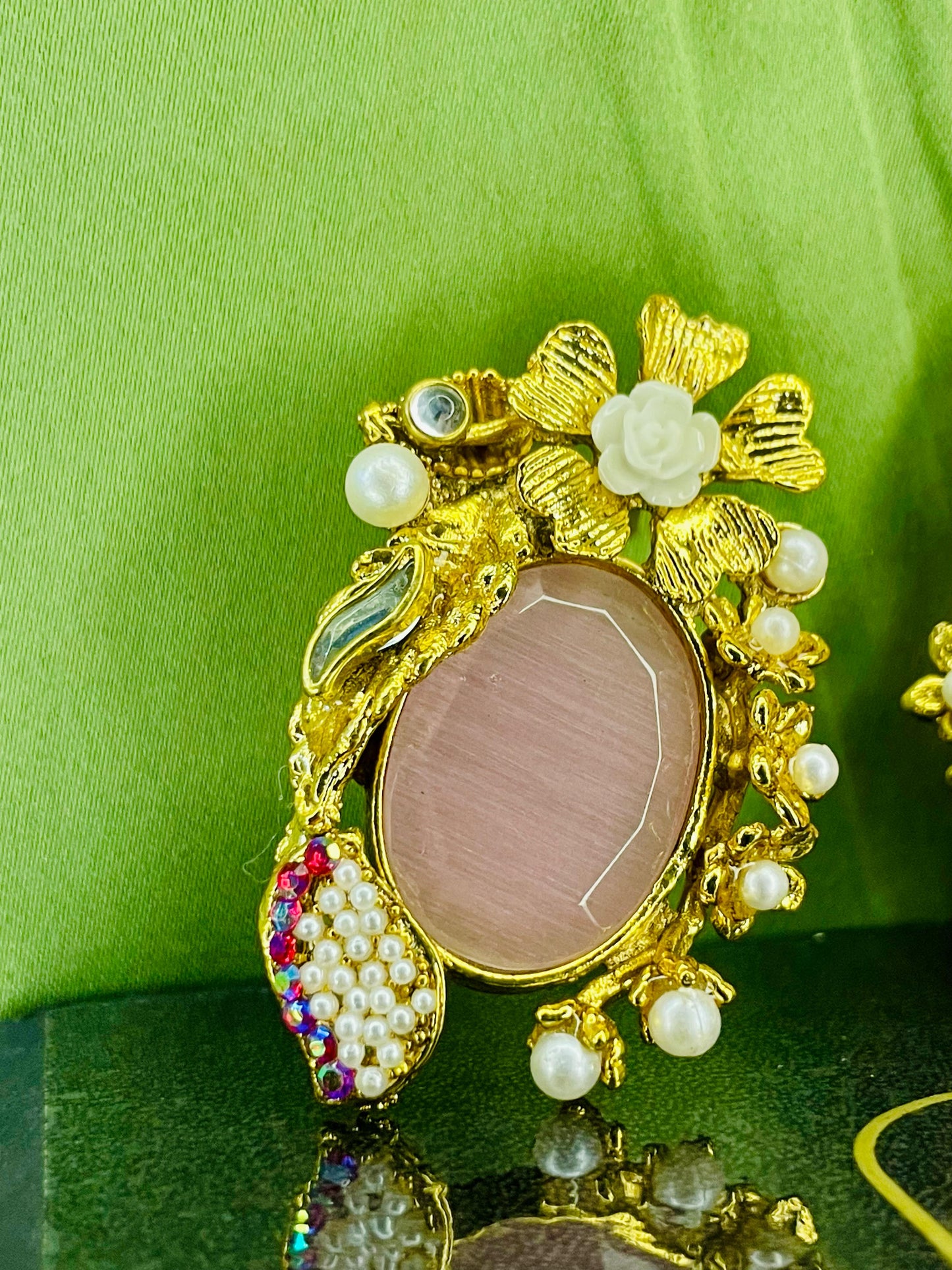 Earrings - Turkish Stones Ovl Floral Studs - Pink