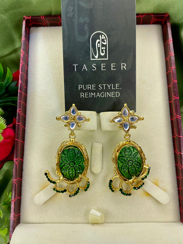 Earrings - Hand Crafted Carving - Dark Green