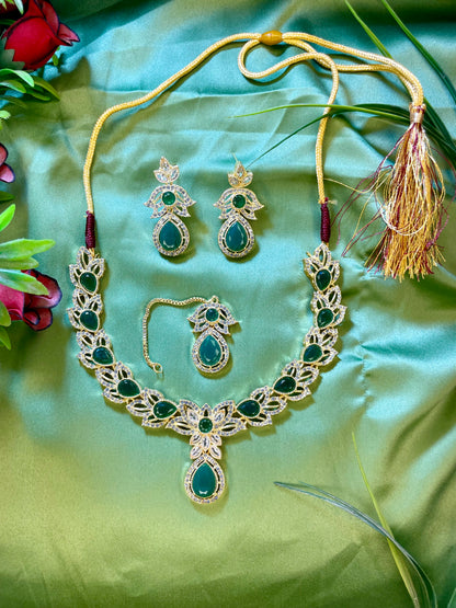 American Diamond Necklace Set - Kanti Set - Green