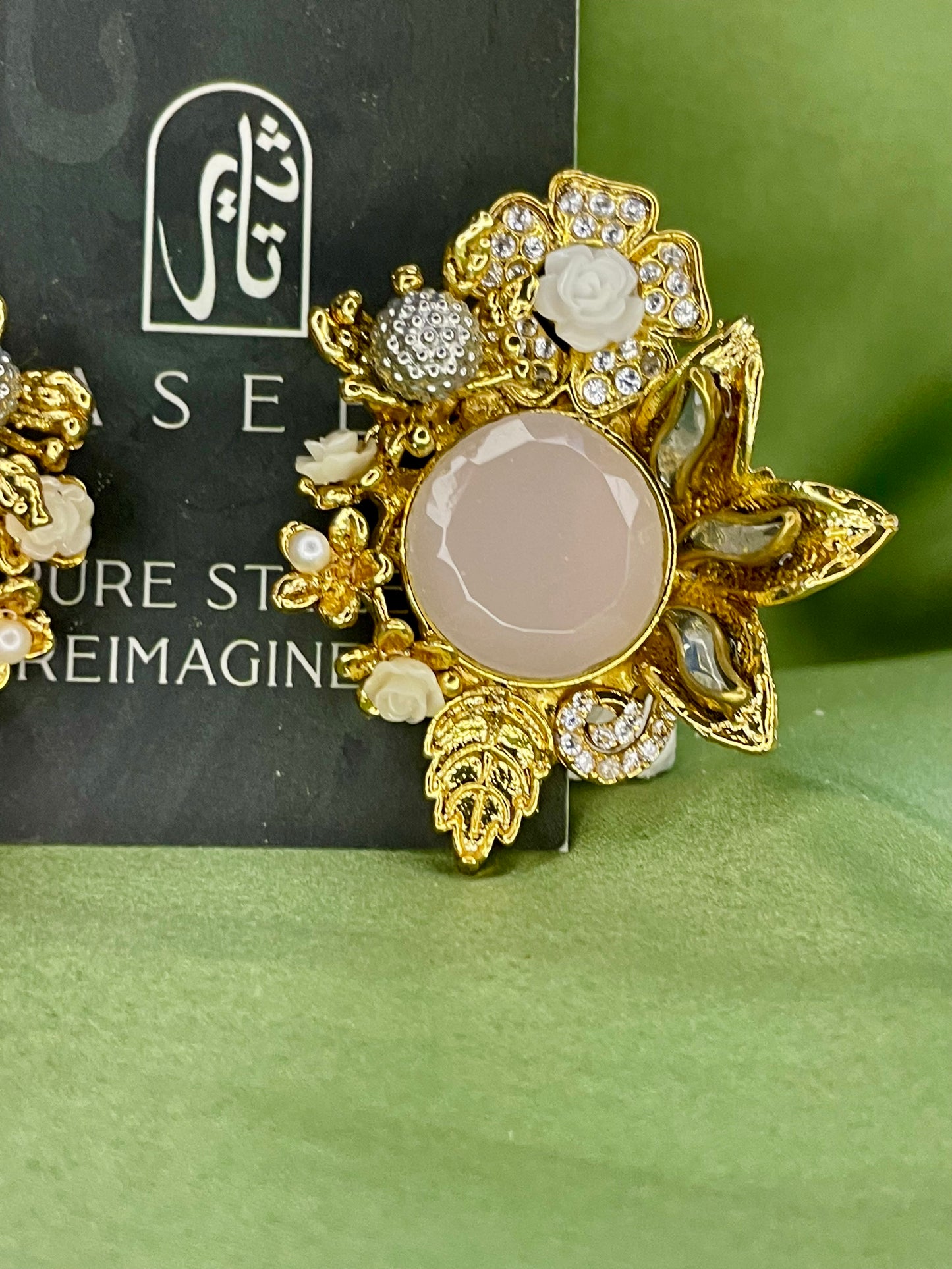 Earrings - Designer Semi Precious Stones Studs - Pink