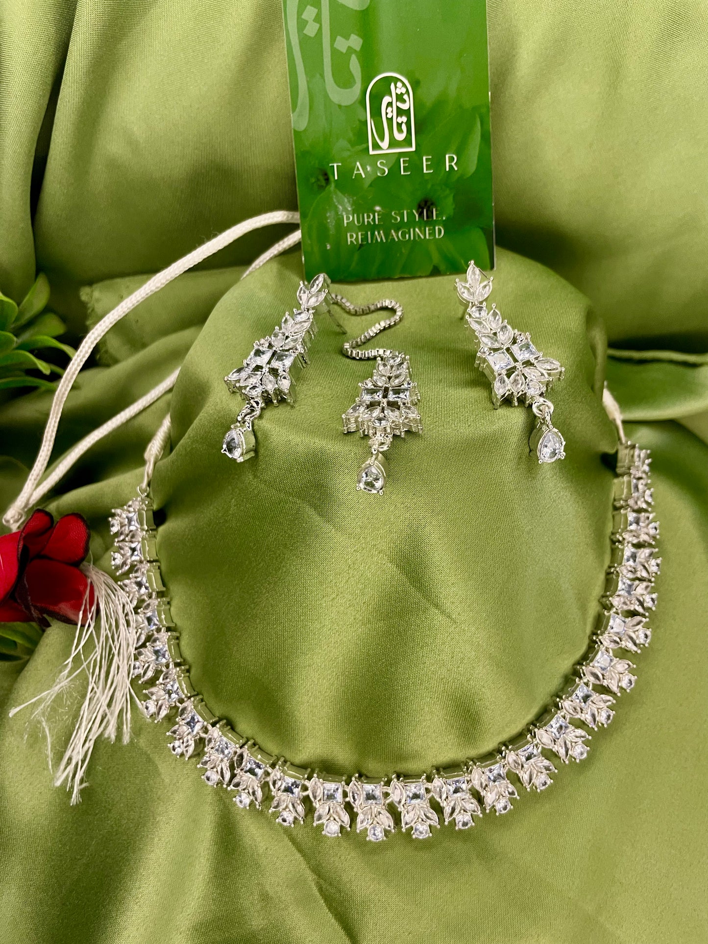 American Diamond Necklace Set - NK024 - Silver