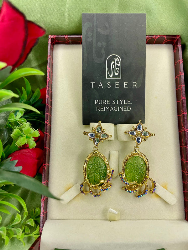Earrings - Hand Crafted Carving - Light Green
