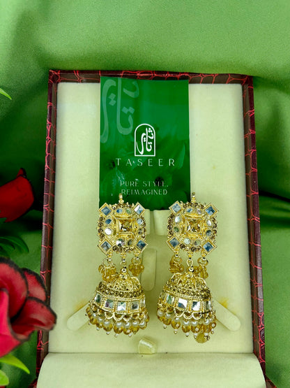 Earrings Bahawalpuri Kundan Jhumka - Golden - TER04