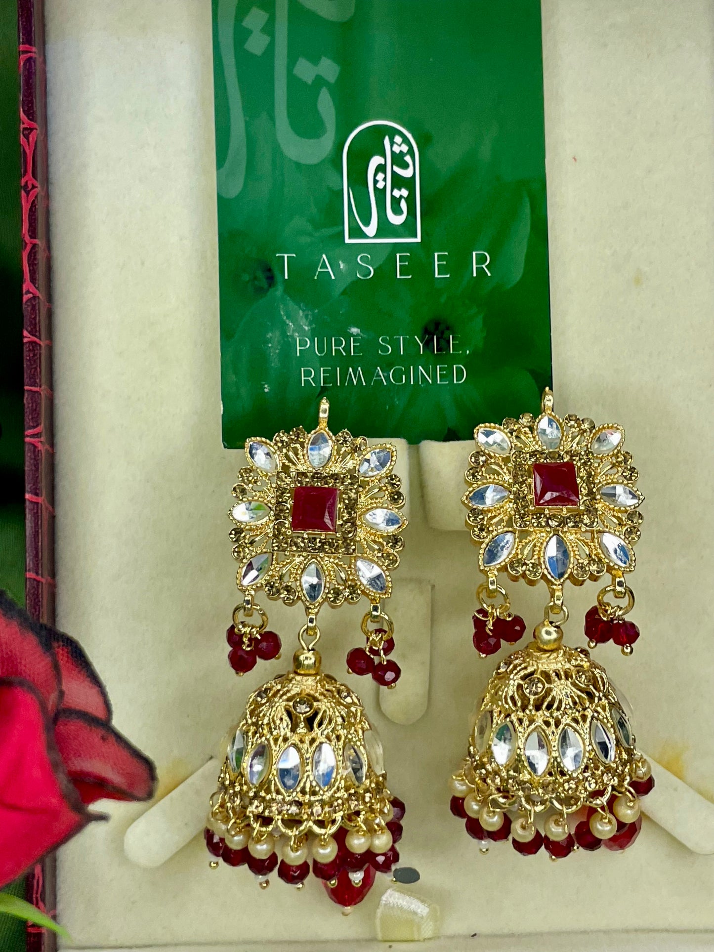 Earrings Bahawalpuri Kundan Jhumka - Red - TER05