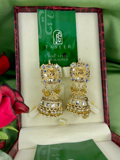 Earrings Bahawalpuri Kundan Jhumka - Golden - TER04