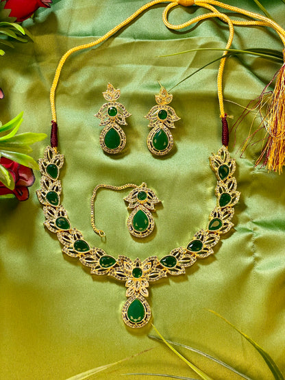 American Diamond Necklace Set - Kanti Set - Green