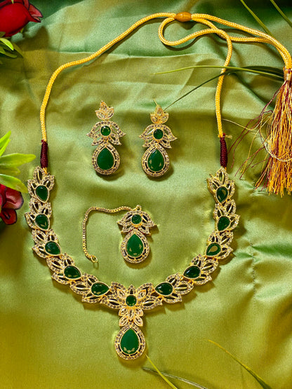 American Diamond Necklace Set - Kanti Set - Green